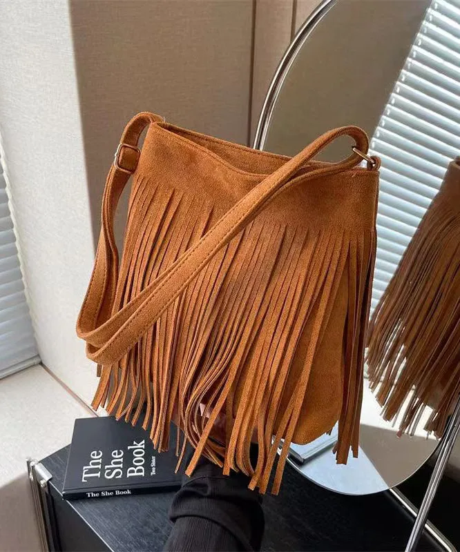 New Coffee Faux Suede Tassel Versatile Shoulder Crossbody Bag ML2182