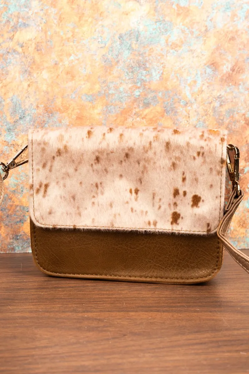 NGIL Square Deal Becky Cow Taupe Brown Clutch