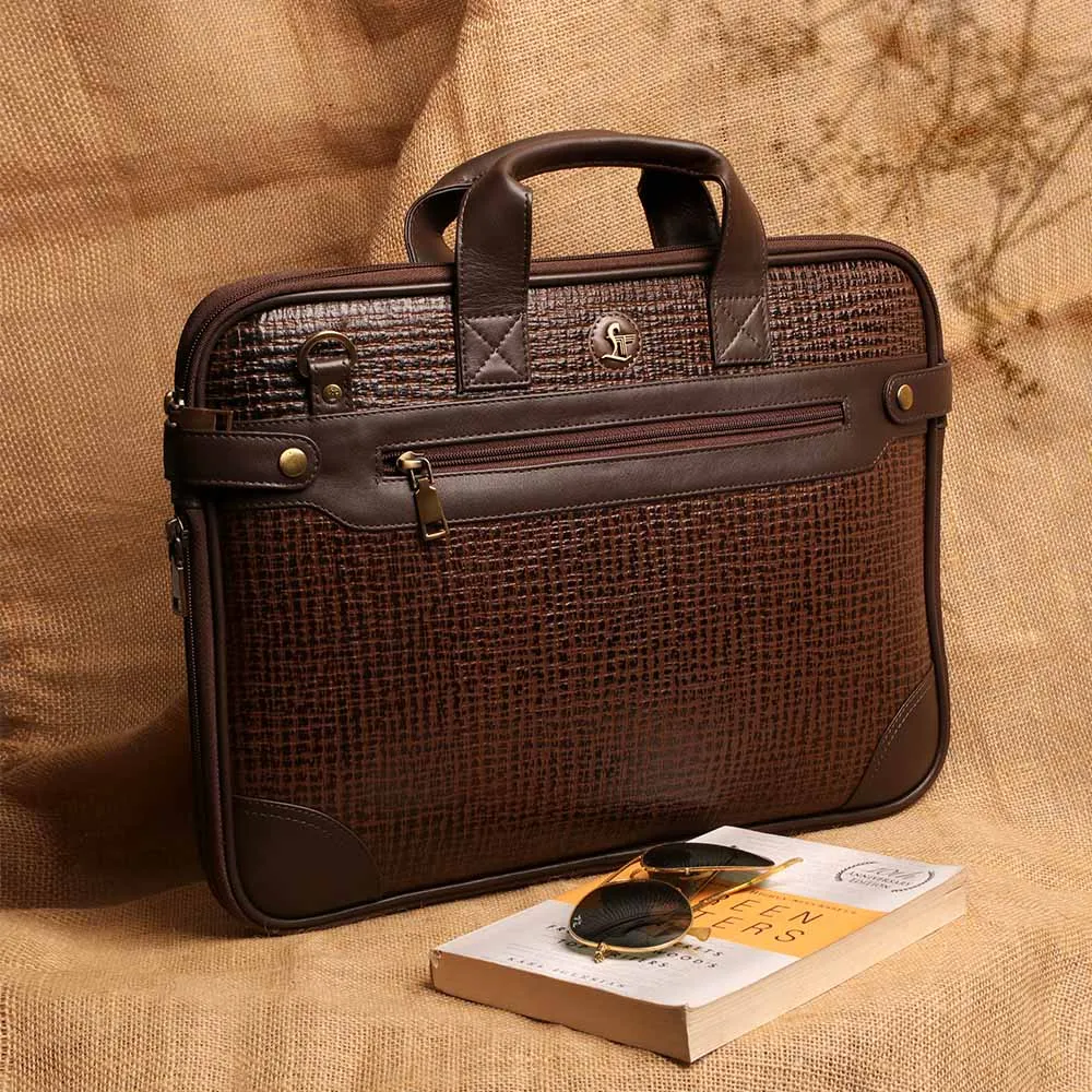 Office Folio Bag  III | Leather Portfolio Bag | 100% Genuine Leather | For Office Use | Colour - Crisscross Brown & Black