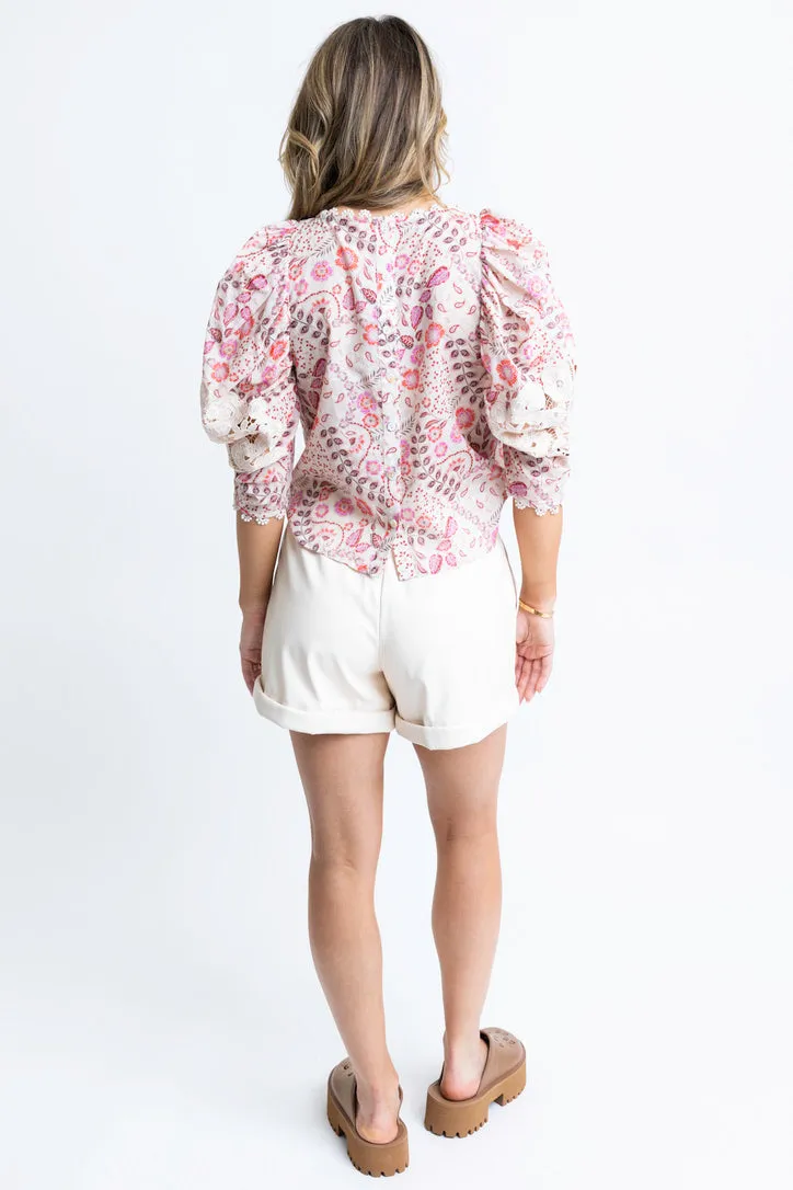 Paris Floral Crochet Trim Top