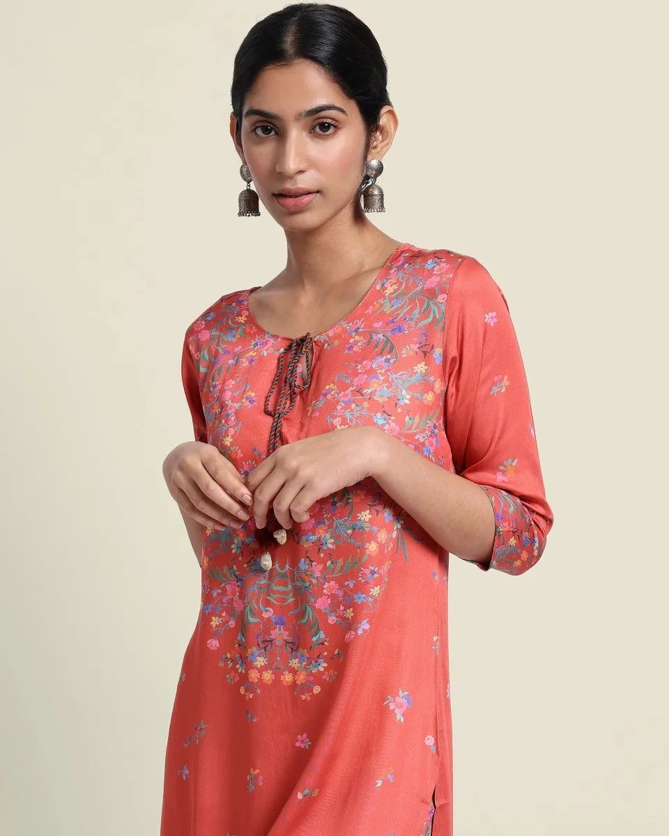 Rust Red Floral Kurta Set