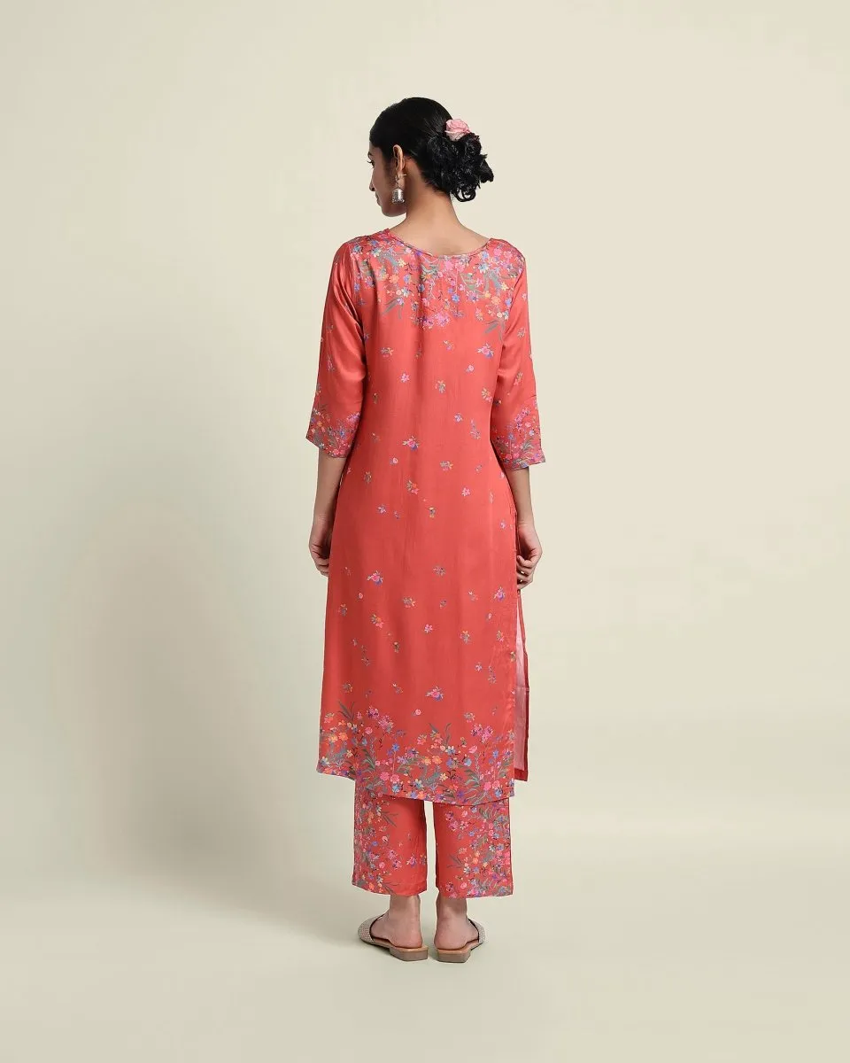 Rust Red Floral Kurta Set