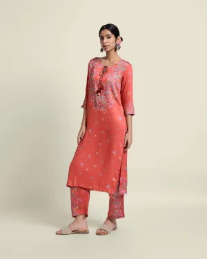 Rust Red Floral Kurta Set