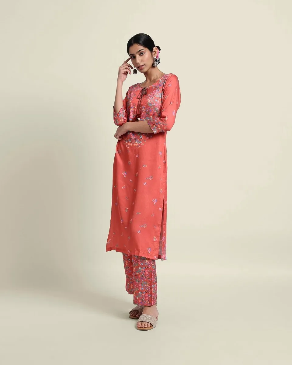 Rust Red Floral Kurta Set