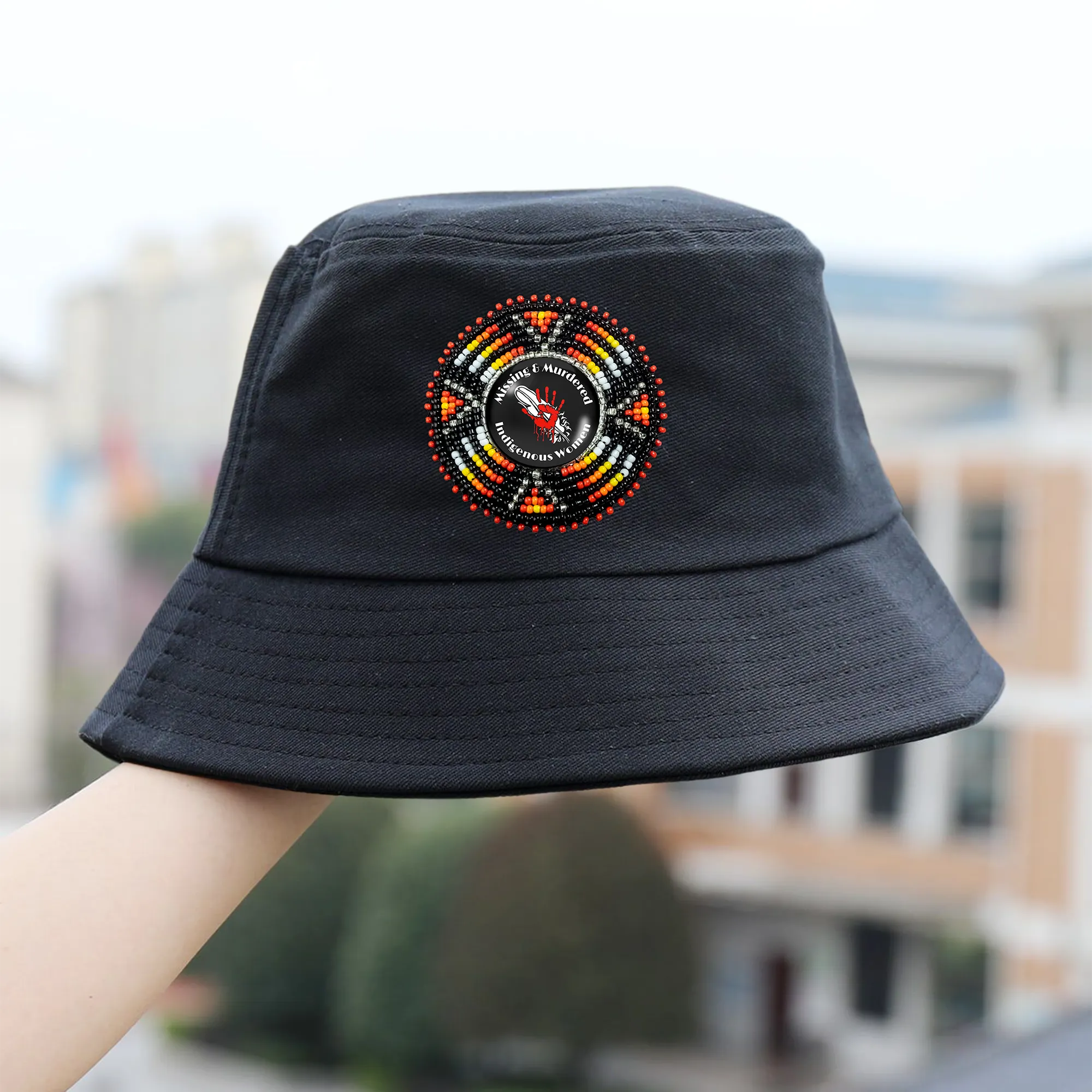 SALE 50% OFF - Missing and Murdered Women Beaded Unisex Cotton Bucket Hat with Native American