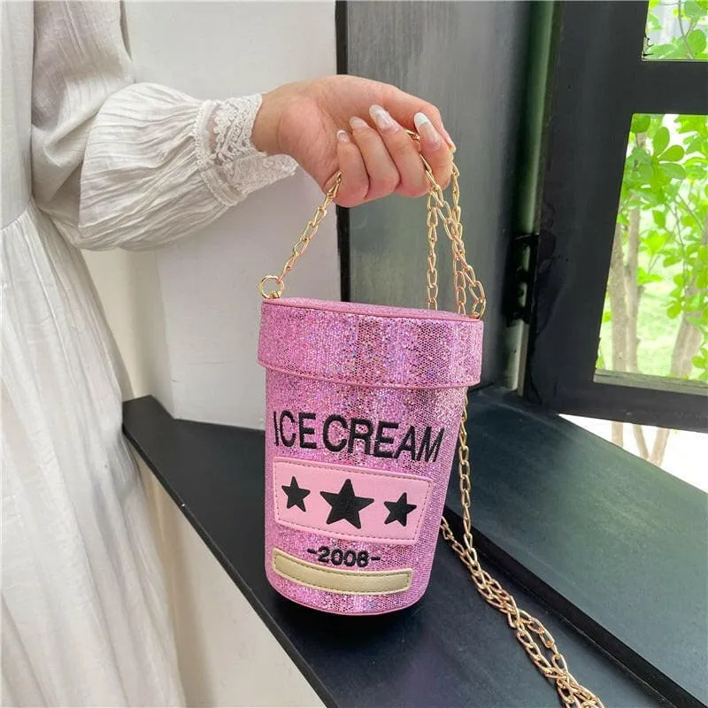 Sequin Crossbody Small Bag in Fun Cream Pot Design