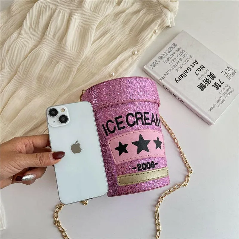 Sequin Crossbody Small Bag in Fun Cream Pot Design