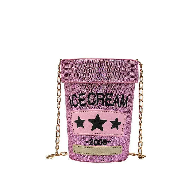 Sequin Crossbody Small Bag in Fun Cream Pot Design