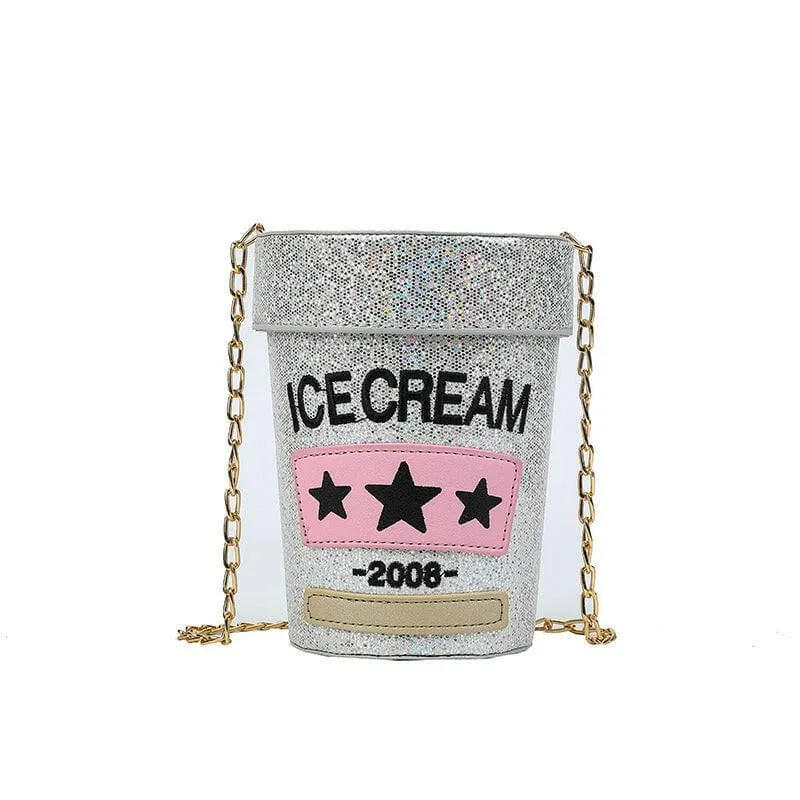 Sequin Crossbody Small Bag in Fun Cream Pot Design