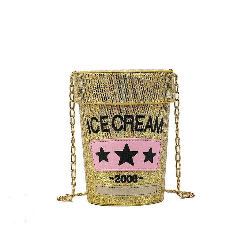 Sequin Crossbody Small Bag in Fun Cream Pot Design