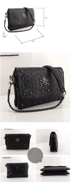 SKU R66 1298 R66 Womens rivet skull shoulder bag Leather Handbag Purse