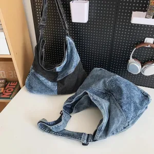 Sohiwoo Fashion Denim Cross Body Bag For Female College Students Women Large Capacity Leisure Shoulder Bag Splicing Travel Messenger Bag