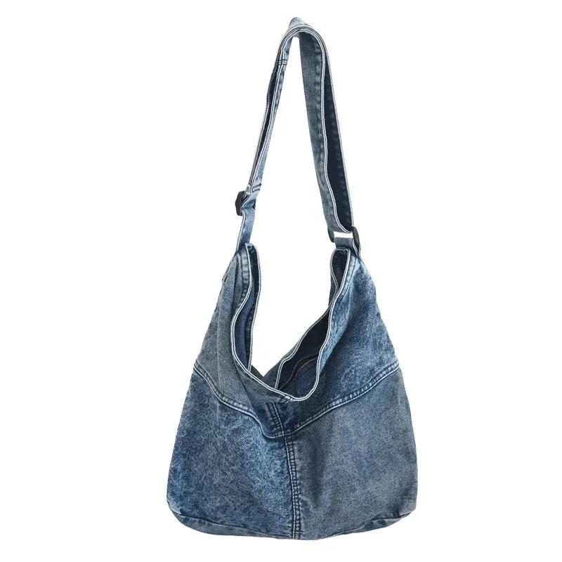 Sohiwoo Fashion Denim Cross Body Bag For Female College Students Women Large Capacity Leisure Shoulder Bag Splicing Travel Messenger Bag