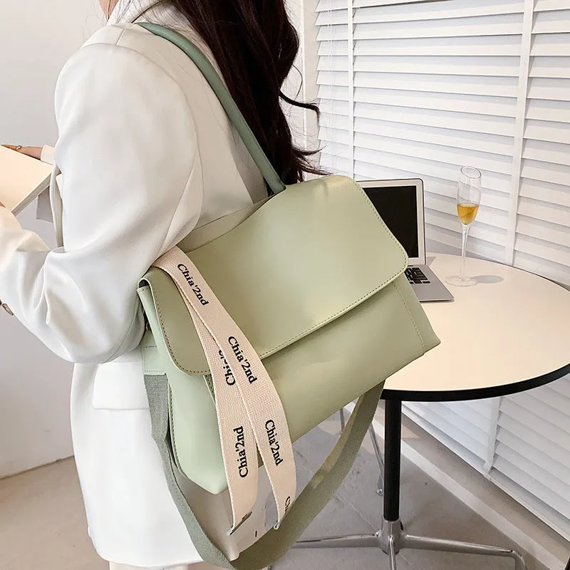 Sohiwoo Large Capacity Minimalist Tote Bag Solid Color Flap Handbag PU Leather Work Office Bag