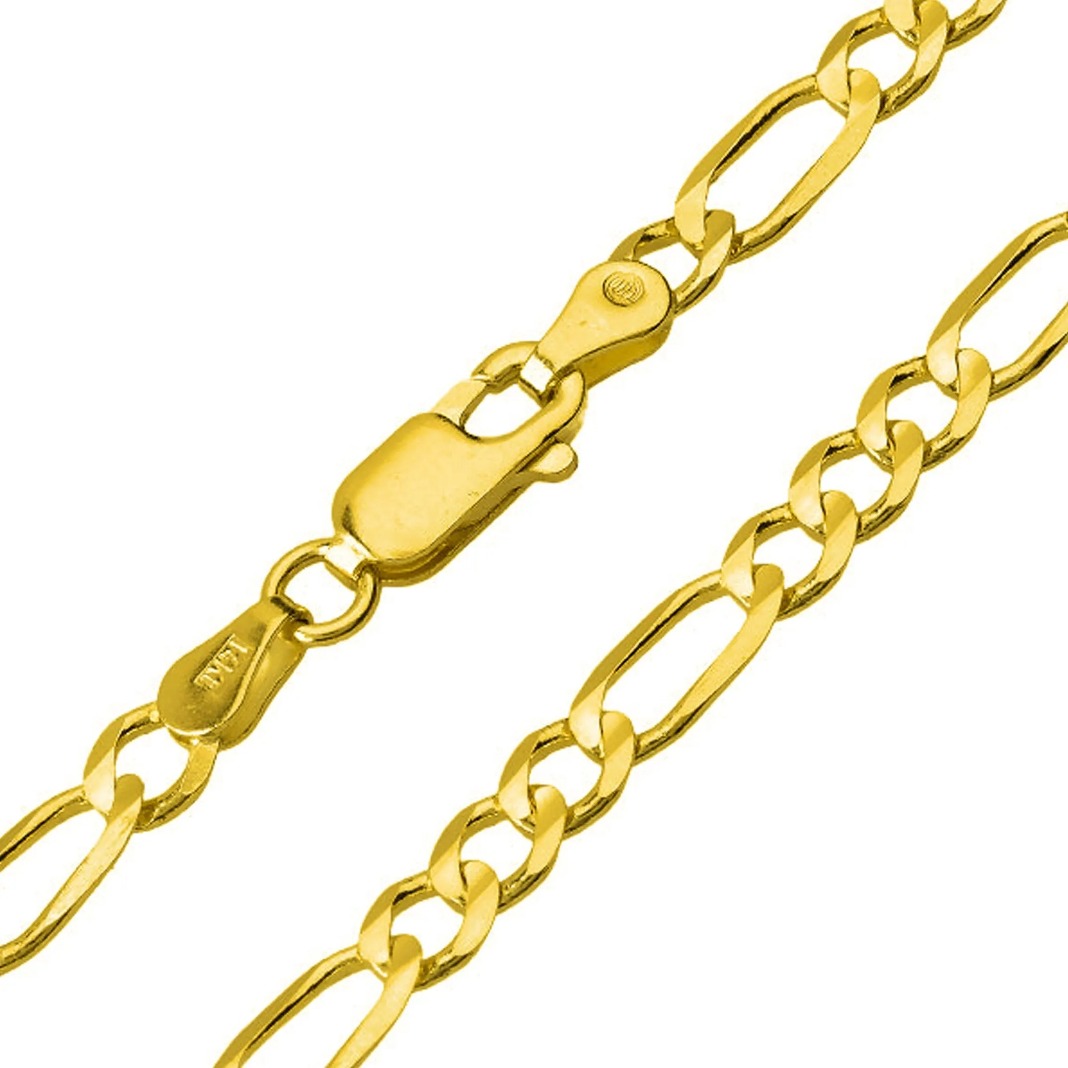 Solid 14K Yellow Gold 7mm Figaro Chain Necklace - Concave Figaro