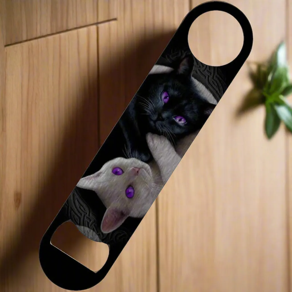 Stainless Steel Bar Blade Bottle Opener Muther Fluffer and Yin Yang Cat Designs