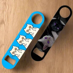 Stainless Steel Bar Blade Bottle Opener Muther Fluffer and Yin Yang Cat Designs