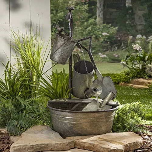 The Gerson Company Rustic Unique Spigot Gardening Tool Water Fountain Yard Art Garden Decor