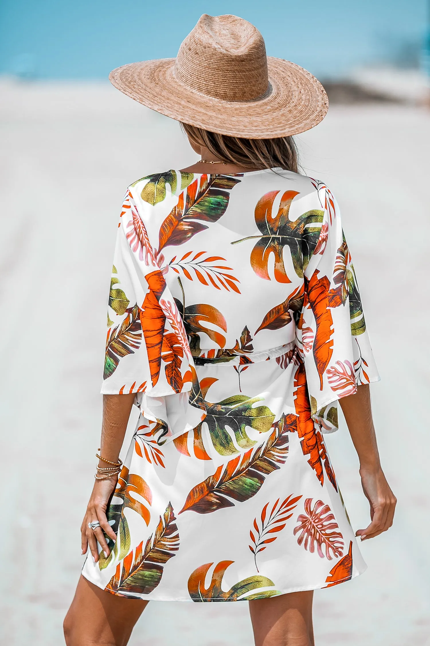 Tropical Floral Print Belted Dress