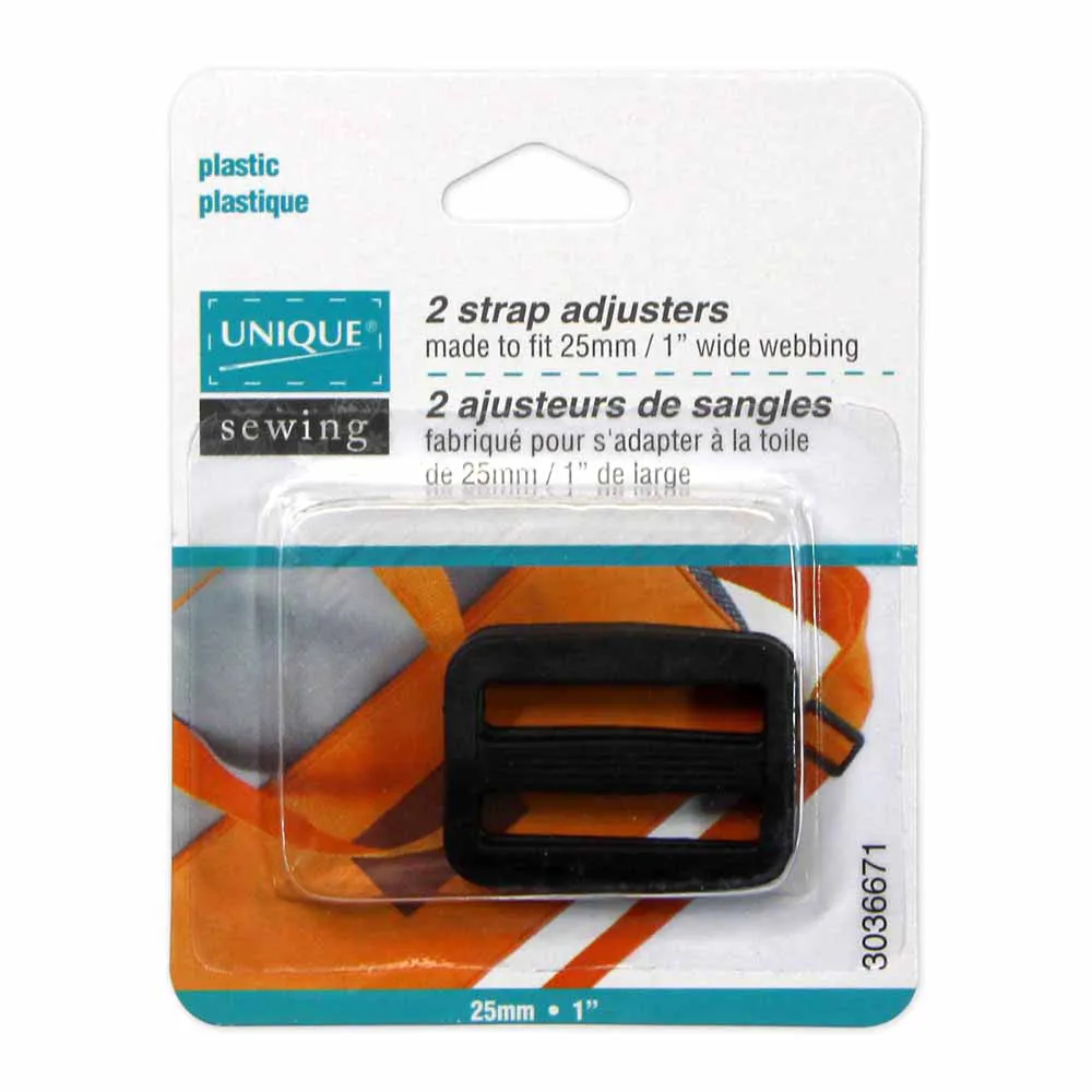 UNIQUE SEWING Strap Adjuster - Plastic - 25mm (1") - Black - 2 pcs