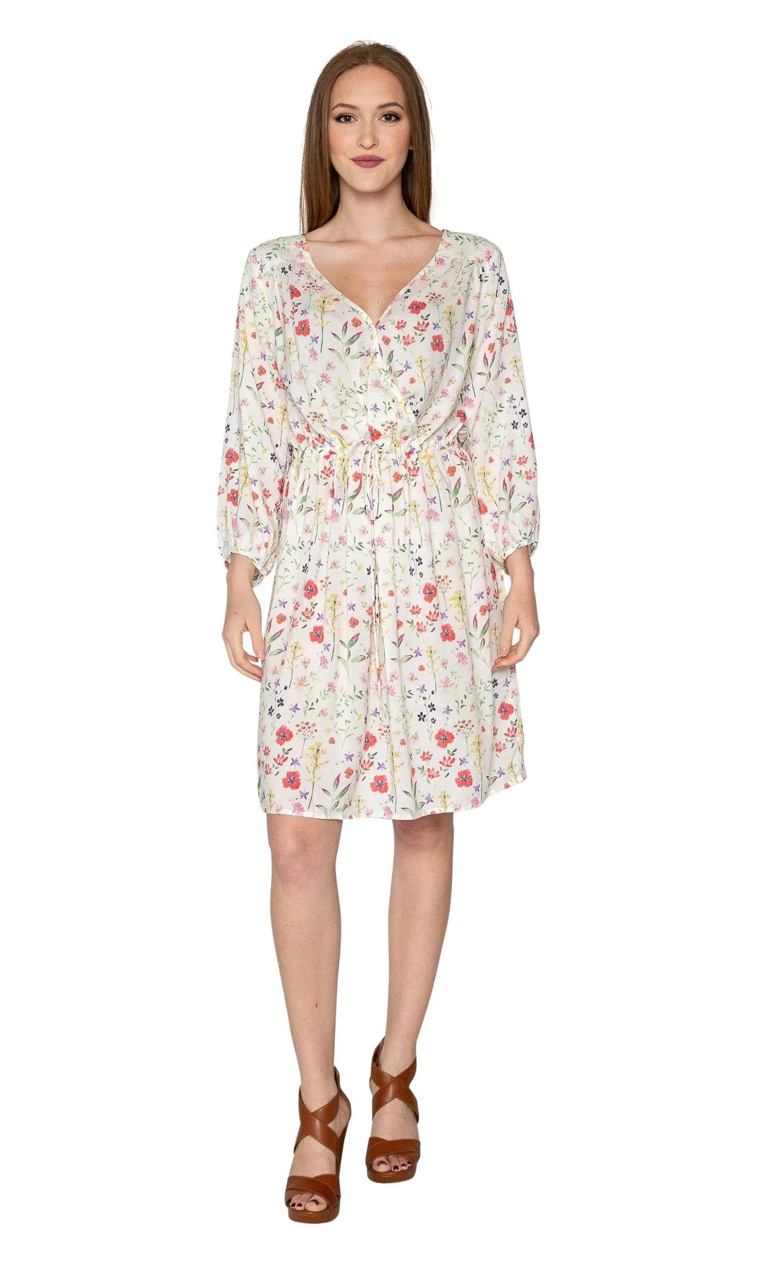 Velvet by Graham & Spencer Danay Spring Floral Challis Long Sleeve Faux Wrap Dress