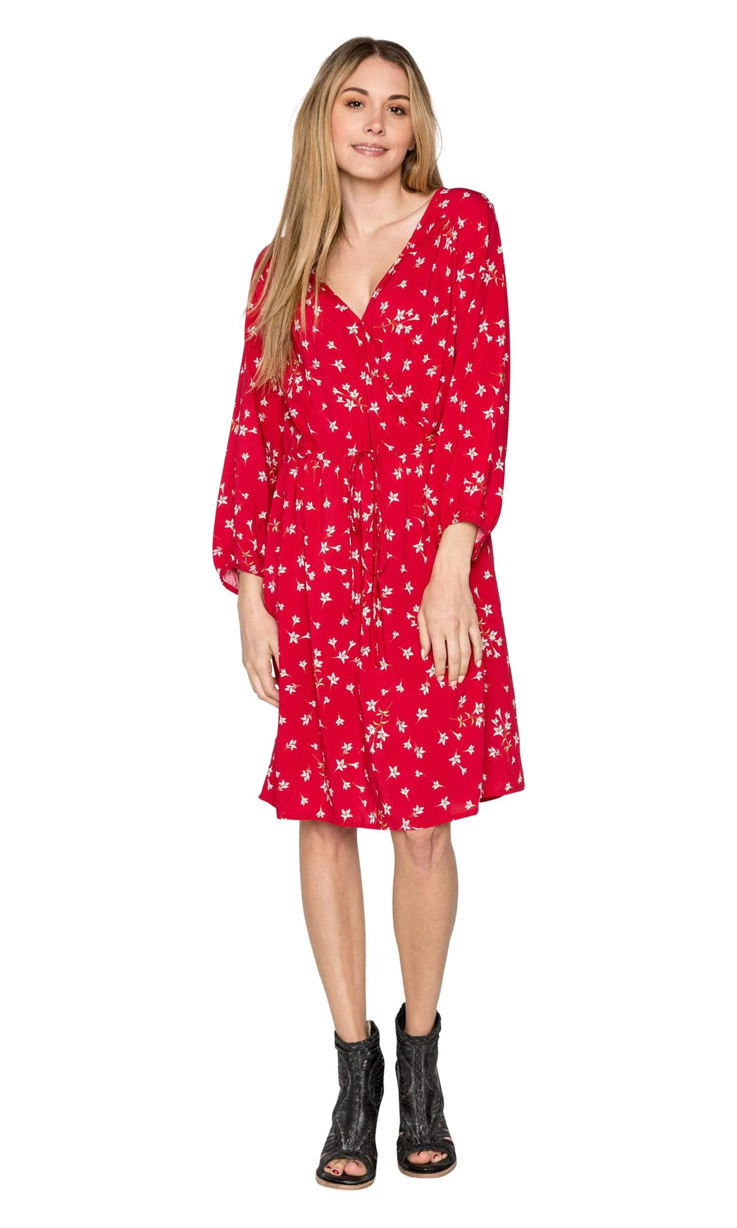 Velvet by Graham & Spencer Danay Spring Floral Challis Long Sleeve Faux Wrap Dress