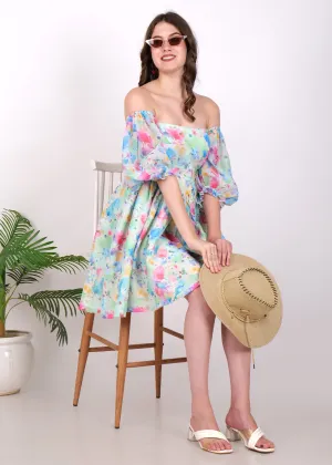 Watercolor Dream Off-Shoulder Dress