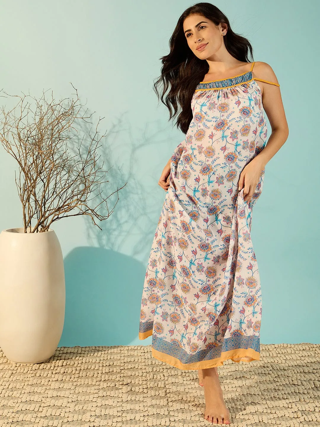 Women Floral Printed Modal Negligee Dress