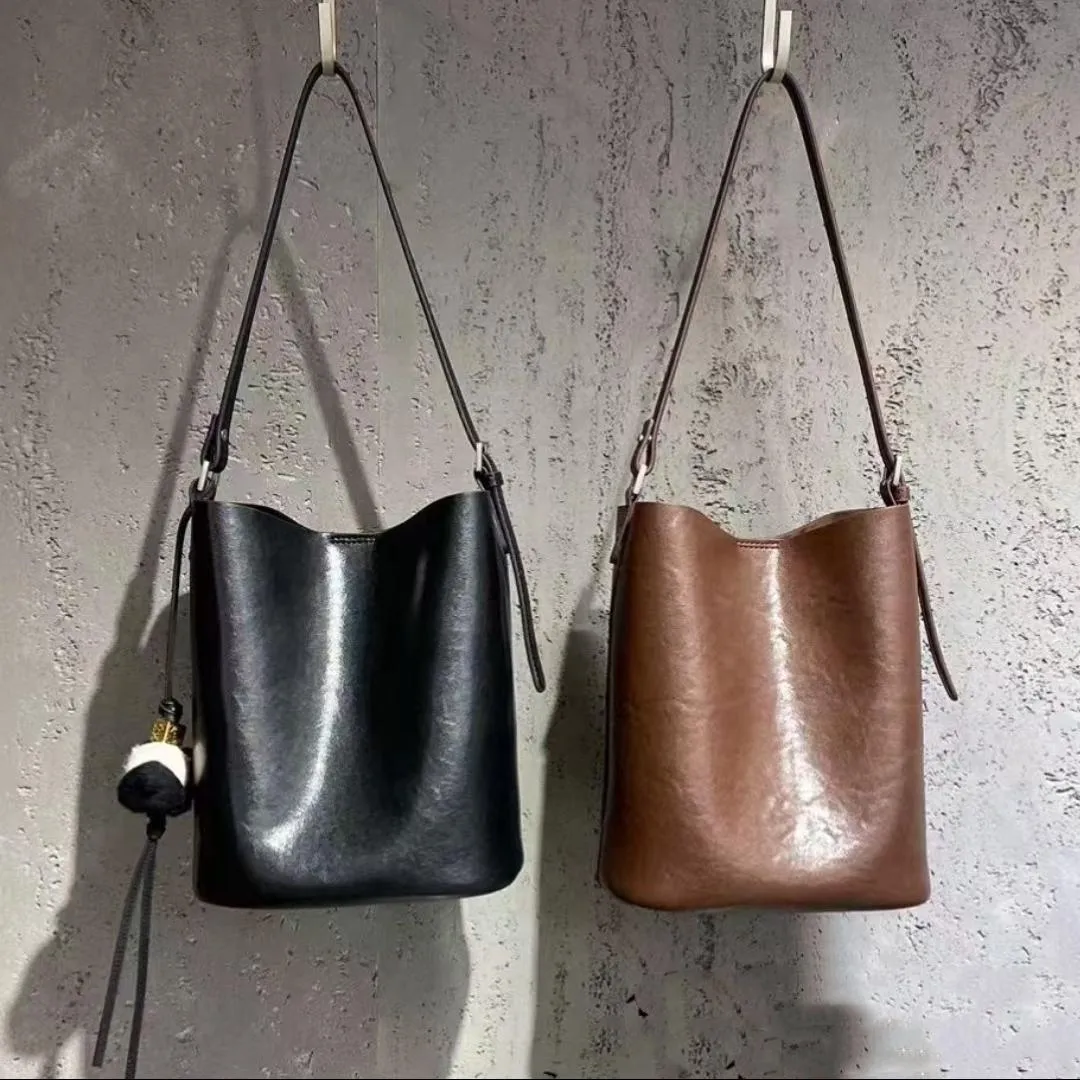 Women's Hobo Shoulder Bags Genuine Leather Hobo Bucket Bag