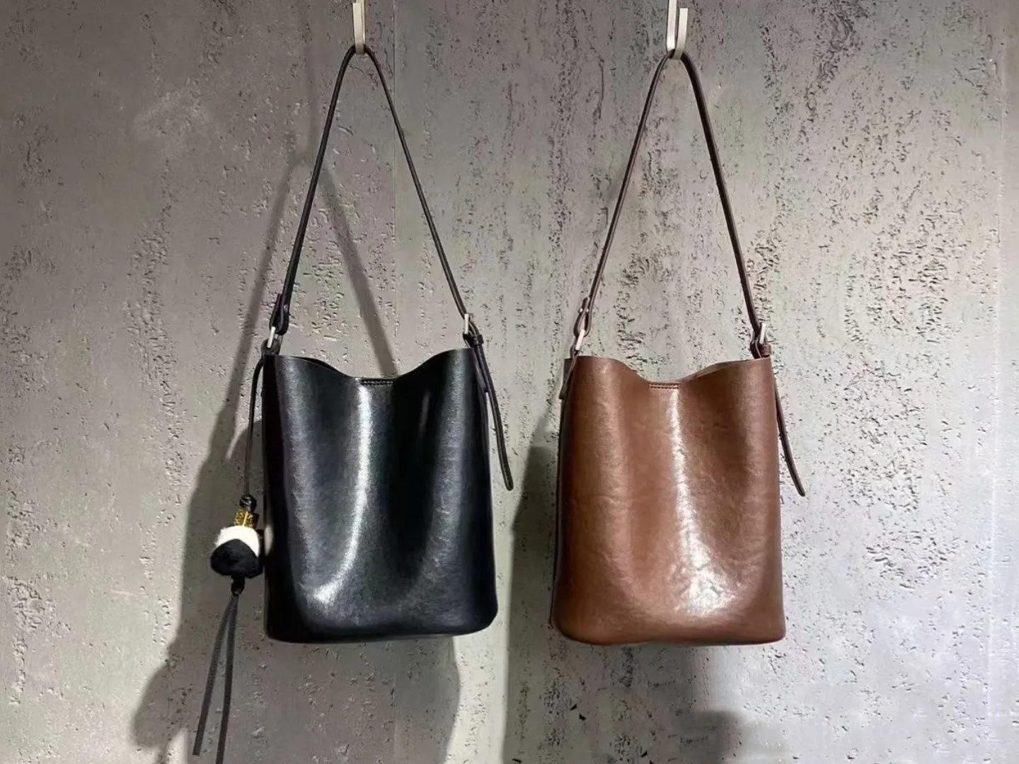 Women's Hobo Shoulder Bags Genuine Leather Hobo Bucket Bag