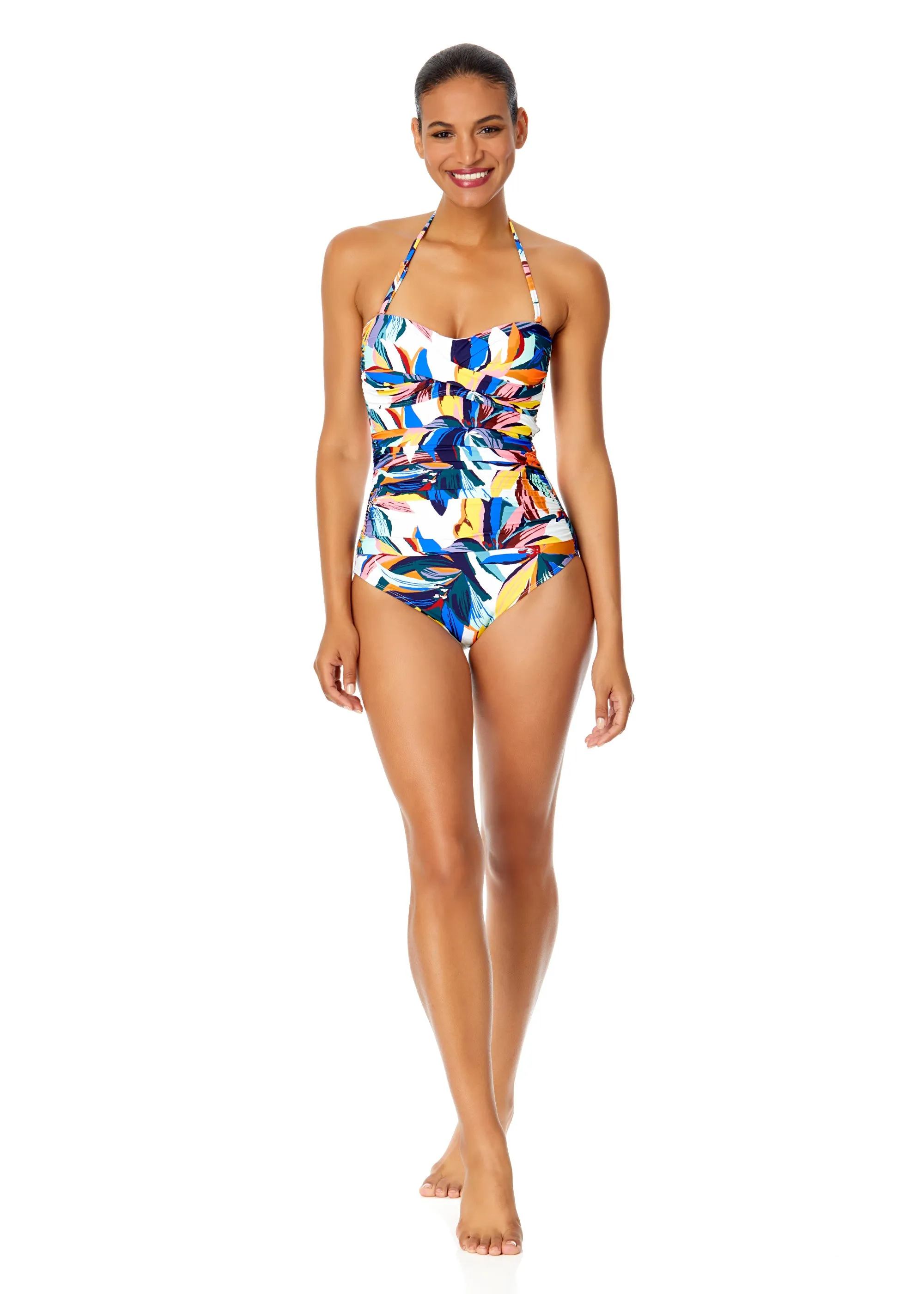 Women's Riviera Floral Twist Front Shirred One Piece Swimsuit