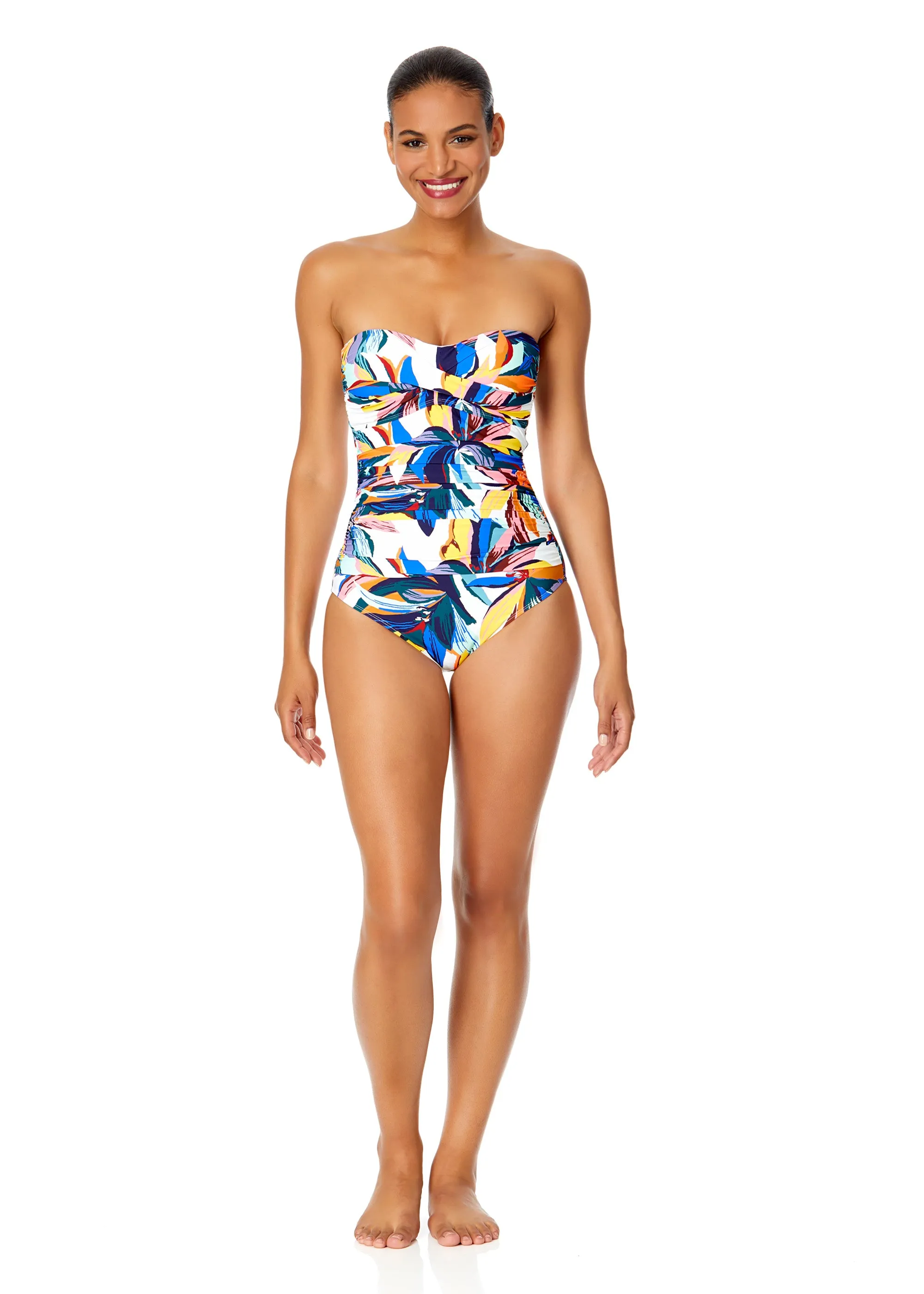 Women's Riviera Floral Twist Front Shirred One Piece Swimsuit