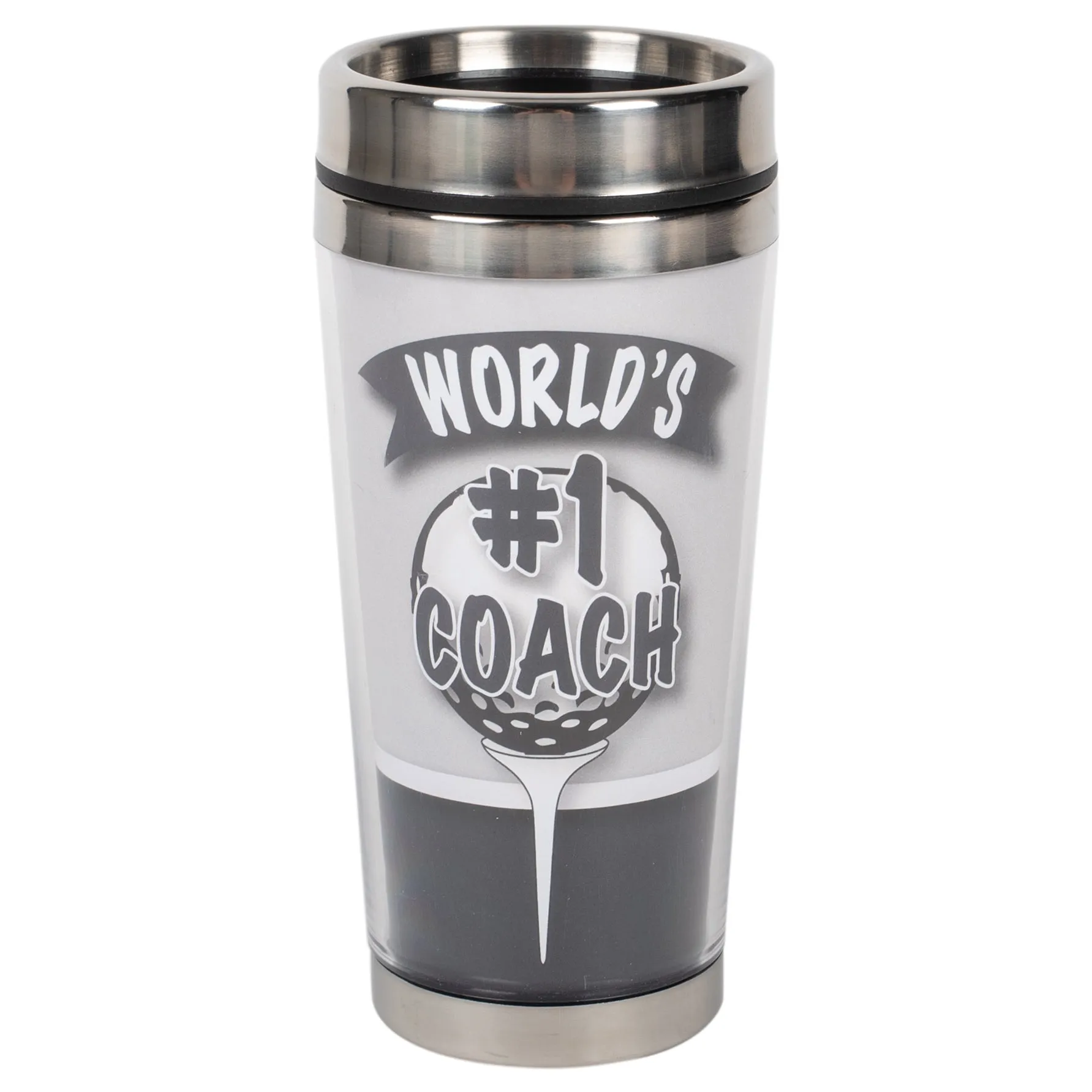 World's #1 Golf Coach Grey 16 ounce Stainless Steel Travel Tumbler Mug with Lid