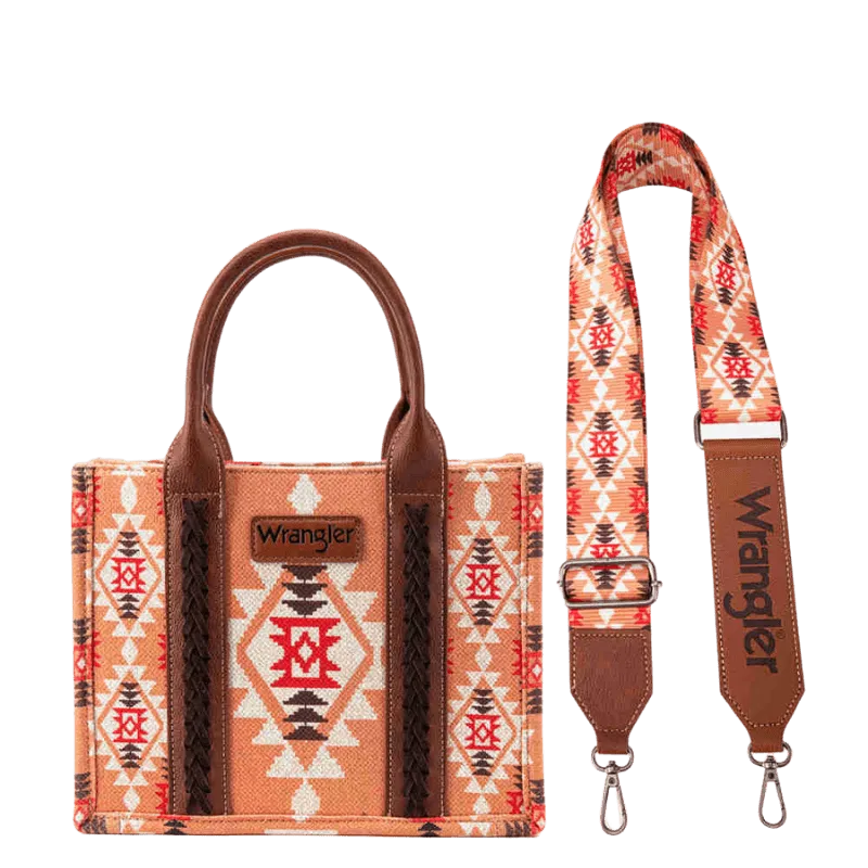 Wrangler Women's Southwestern Dual Sided Print Orange Crossbody/Canvas Tote WG2203-8120SOR