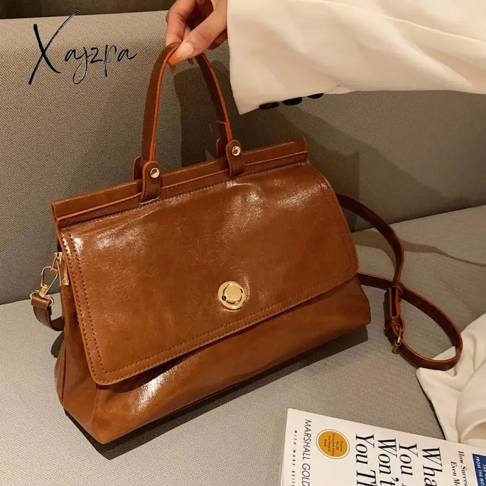 Xajzpa - Vintage Large Capacity Women Handbags Designer Shoulder Bags Luxury Oil Wax Pu Leather Crossbody Bag Retro Bog Tote Purses