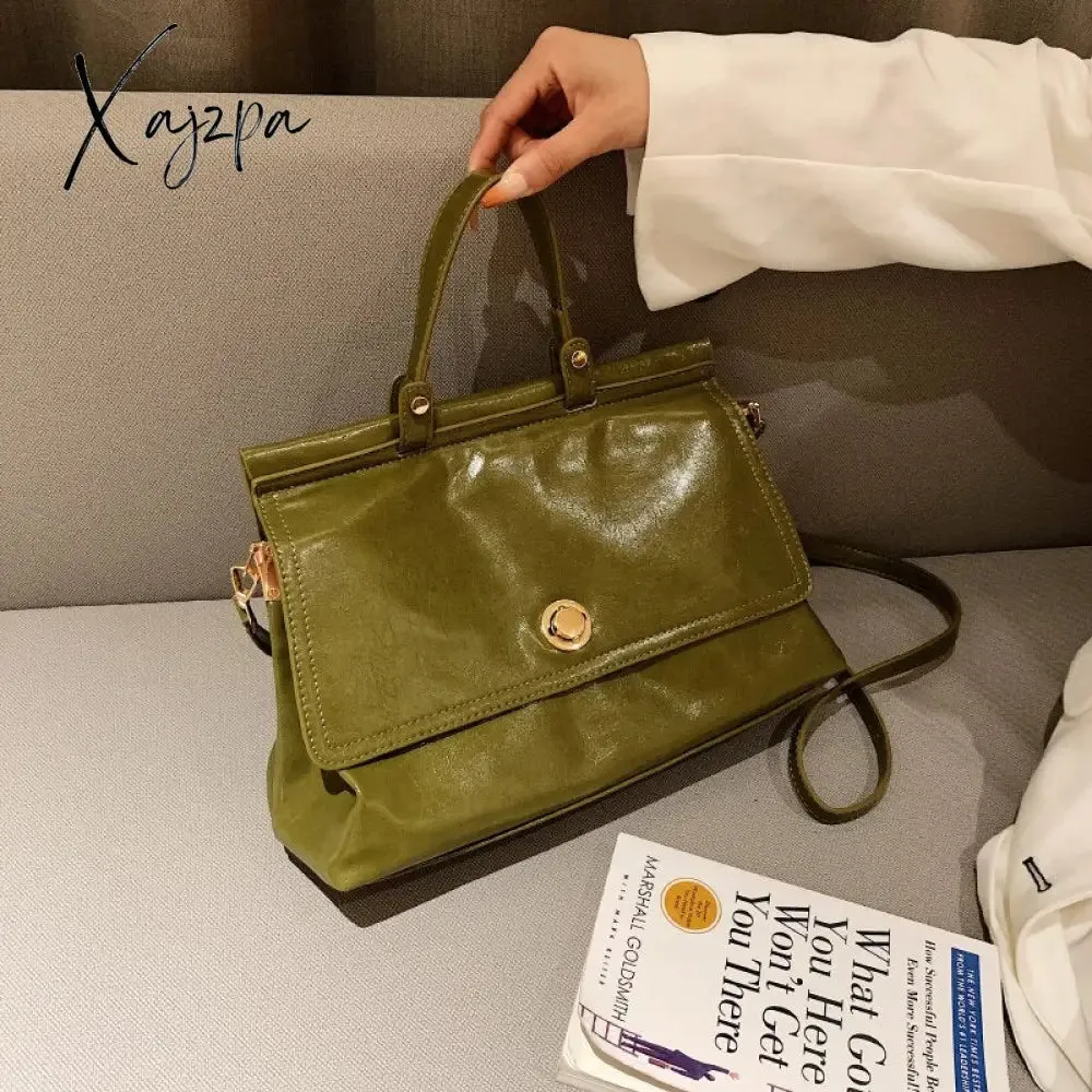 Xajzpa - Vintage Large Capacity Women Handbags Designer Shoulder Bags Luxury Oil Wax Pu Leather Crossbody Bag Retro Bog Tote Purses