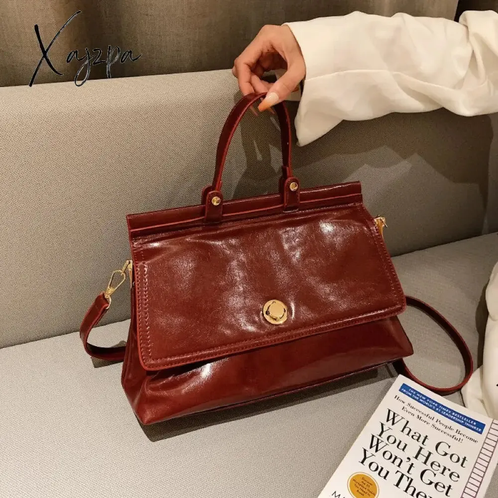 Xajzpa - Vintage Large Capacity Women Handbags Designer Shoulder Bags Luxury Oil Wax Pu Leather Crossbody Bag Retro Bog Tote Purses