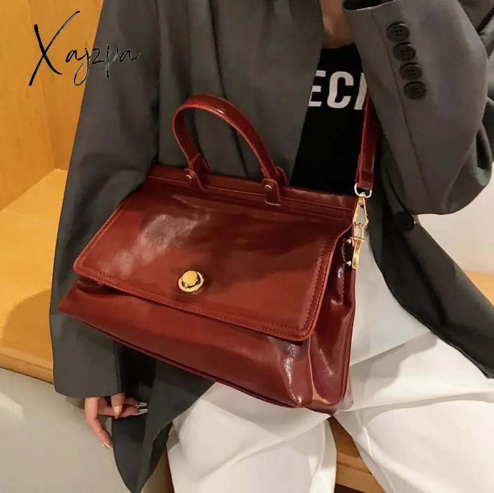 Xajzpa - Vintage Large Capacity Women Handbags Designer Shoulder Bags Luxury Oil Wax Pu Leather Crossbody Bag Retro Bog Tote Purses