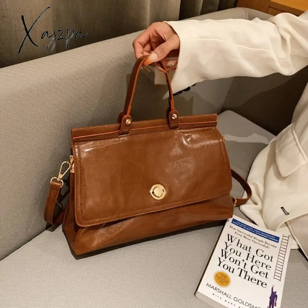 Xajzpa - Vintage Large Capacity Women Handbags Designer Shoulder Bags Luxury Oil Wax Pu Leather Crossbody Bag Retro Bog Tote Purses